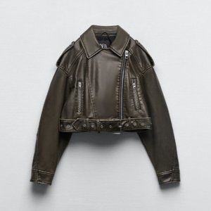 Zara Faux Leather Jacket in Charcoal XS